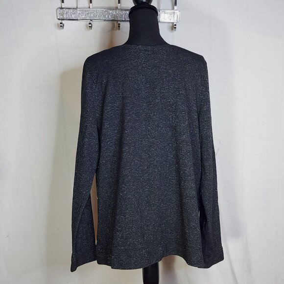 Lane Bryant Grey Black Exposed Faux Zipper LS Cotton Metallic Nylon Top Sz 18/20 - Picture 13 of 16